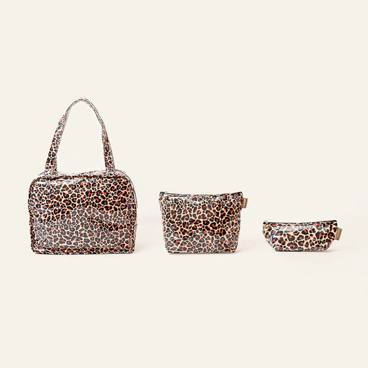 Real Leopard Cosmetic Bag 3 x Set (SAVE R100) Overnight, Large, Small